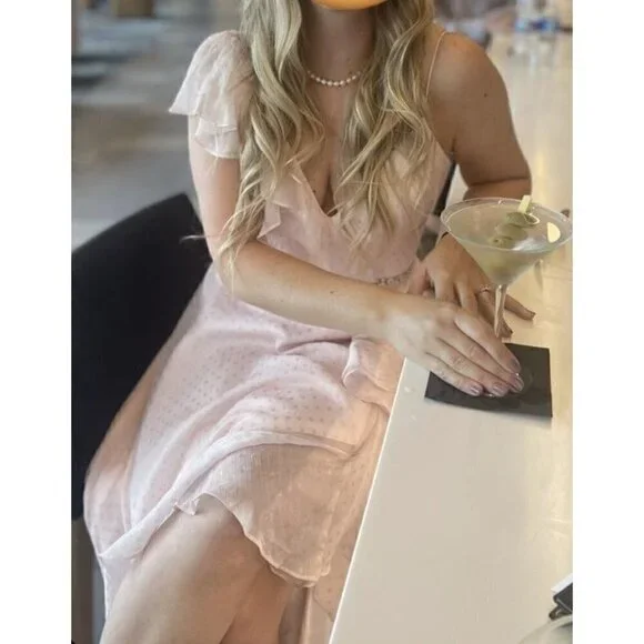 MAC DUGGAL Polka Dot Asymmetrical Ruffle Gown in Salmon Size US 2 - Picture 3 of 12